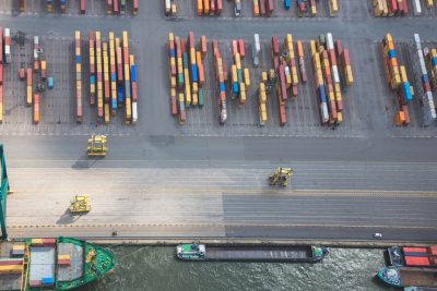 Containers uit de lucht terminal haven van Antwerpen