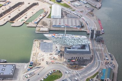 Havenhuis Antwerpen in constructie luchtfoto